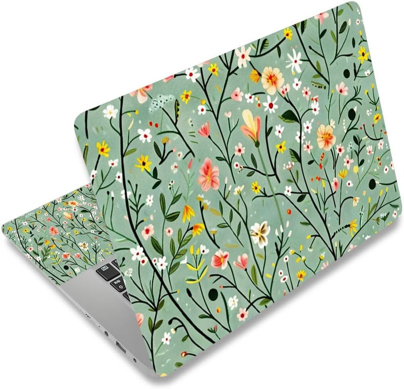 Lauspuck Laptop Skin Sticker Decal,13.3" 14" 15" 15.4" 15.6 inch Laptop Universal Vinyl Skin Sticker Cover, Reusable Art Decal Protector, Green Art Flowers - Image 1
